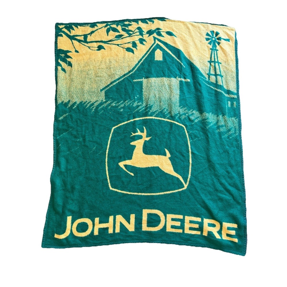 Vintage Aurora Made In USA John Deere Tractor Farm Logo Throw Fleece Blanket